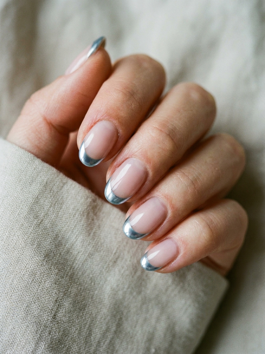 Blue Chrome French Nails als French Chrome Nägel Inspiration 2026